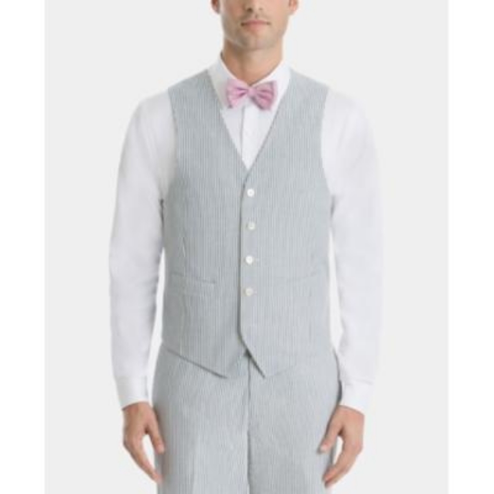 Lauren Ralph Lauren Men's UltraFlex Classic-Fit Blue Seersucker Cotton Vest -